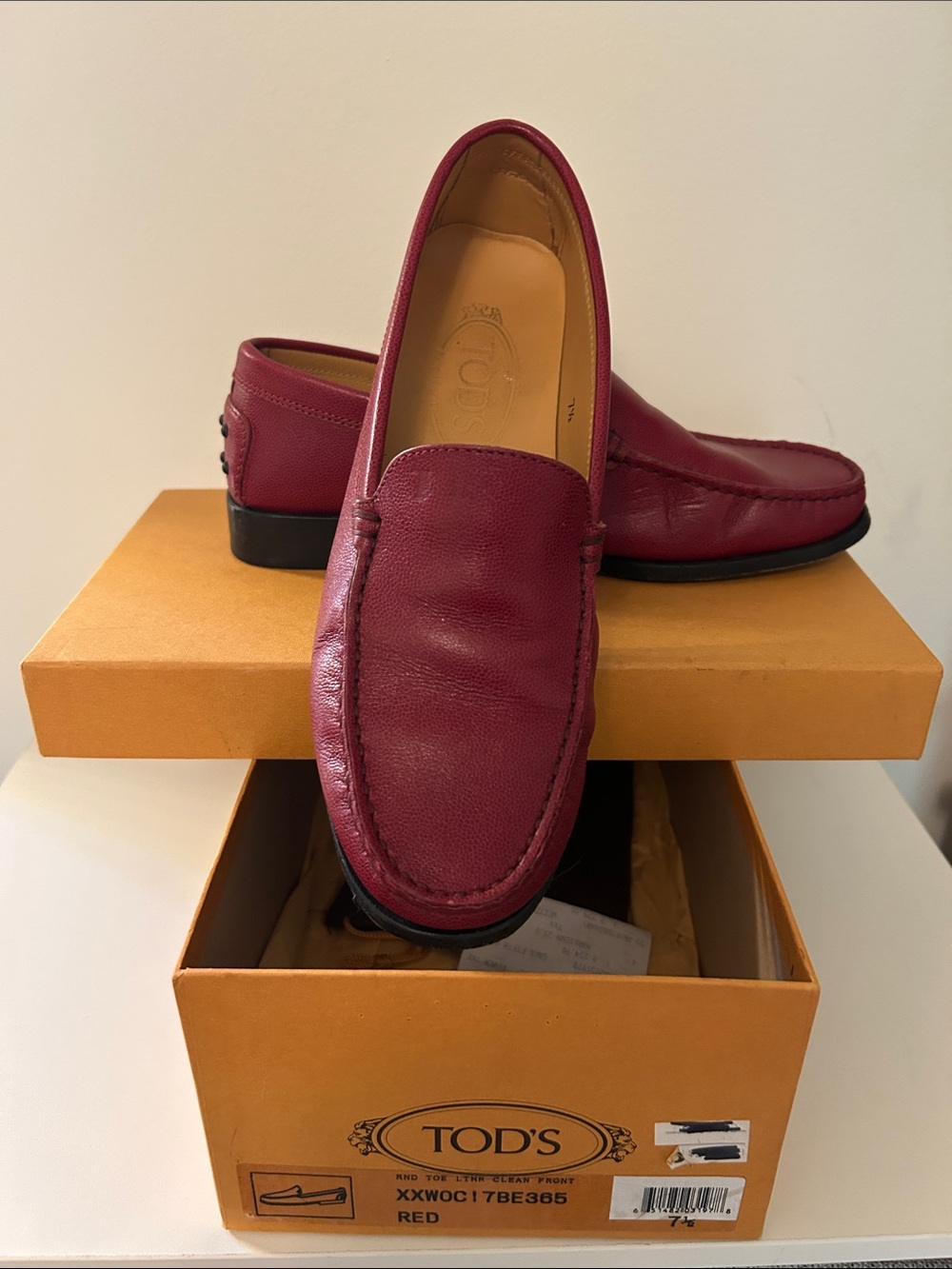 TOD'S Burgundy Leather Driving Loafers